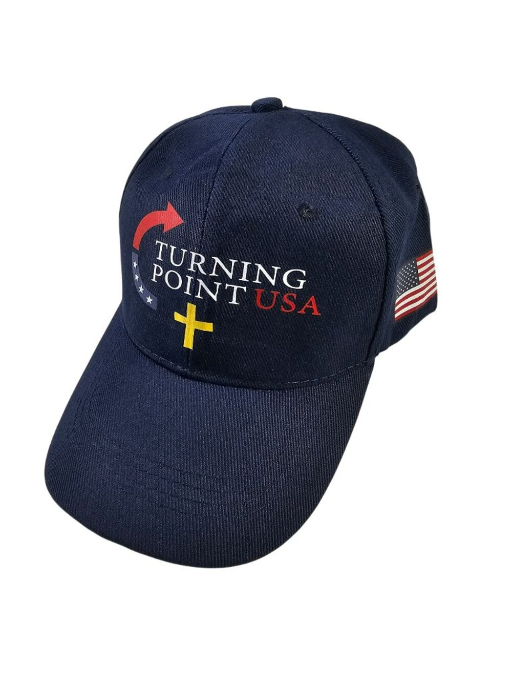 Turning Point USA Blue Strapback Baseball Hat Cap w/ American Flag Charlie Kirk
